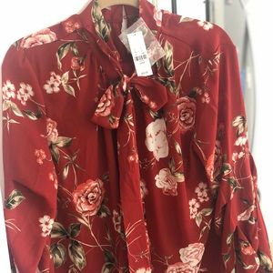 New York & Co. floral neck tie blouse